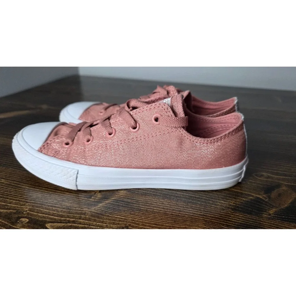 Converse All Star Junior Sneakers Size 2 Pink White Glitter Canvas Low Top Shoes